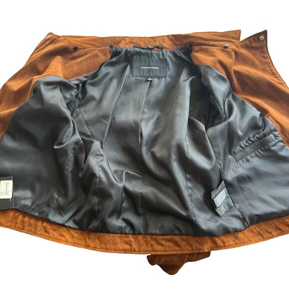 Andrew Marc Genuine Suede Leather Moto Bomber Jacket Brown Size Medium NWT - Picture 11 of 14